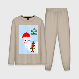 Мужская пижама с лонгсливом хлопок с принтом Лама Санта Клаус no drama llama в Петрозаводске,  |  | Тематика изображения на принте: 