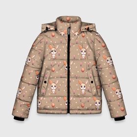 Зимняя куртка для мальчиков 3D с принтом Паттерн с зайчиками в Новосибирске, ткань верха — 100% полиэстер; подклад — 100% полиэстер, утеплитель — 100% полиэстер | длина ниже бедра, удлиненная спинка, воротник стойка и отстегивающийся капюшон. Есть боковые карманы с листочкой на кнопках, утяжки по низу изделия и внутренний карман на молнии. 

Предусмотрены светоотражающий принт на спинке, радужный светоотражающий элемент на пуллере молнии и на резинке для утяжки | 