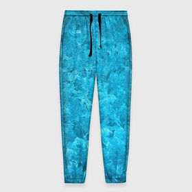 Мужские брюки 3D с принтом Синие узоры на замерзшем окне в Кировске, 100% полиэстер | манжеты по низу, эластичный пояс регулируется шнурком, по бокам два кармана без застежек, внутренняя часть кармана из мелкой сетки | 