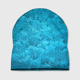 Шапка 3D с принтом Синие узоры на замерзшем окне в Курске, 100% полиэстер | универсальный размер, печать по всей поверхности изделия | 