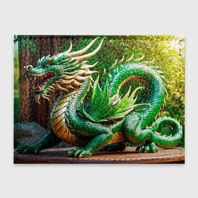 Обложка для студенческого билета с принтом Нейросеть   зелёный деревянный дракон в Курске, натуральная кожа | Размер: 11*8 см; Печать на всей внешней стороне | 