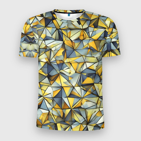 Мужская футболка 3D Slim с принтом Маленькие золотые треугольники в Екатеринбурге, 100% полиэстер с улучшенными характеристиками | приталенный силуэт, круглая горловина, широкие плечи, сужается к линии бедра | 