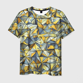 Мужская футболка 3D с принтом Маленькие золотые треугольники в Екатеринбурге, 100% полиэфир | прямой крой, круглый вырез горловины, длина до линии бедер | 