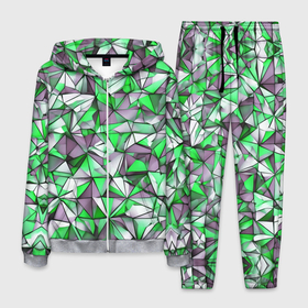 Мужской костюм 3D с принтом Маленькие зелёные треугольники , 100% полиэстер | Манжеты и пояс оформлены тканевой резинкой, двухслойный капюшон со шнурком для регулировки, карманы спереди | 