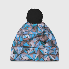 Шапка 3D c помпоном с принтом Маленькие синие треугольники в Белгороде, 100% полиэстер | универсальный размер, печать по всей поверхности изделия | 