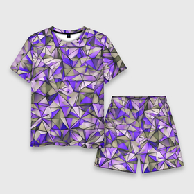 Мужской костюм с шортами 3D с принтом Маленькие фиолетовые треугольники в Петрозаводске,  |  | 