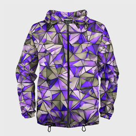 Мужская ветровка 3D с принтом Маленькие фиолетовые треугольники в Кировске, 100% полиэстер | подол и капюшон оформлены резинкой с фиксаторами, два кармана без застежек по бокам, один потайной карман на груди | 