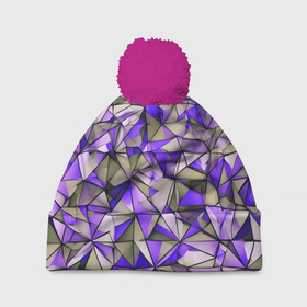 Шапка 3D c помпоном с принтом Маленькие фиолетовые треугольники в Белгороде, 100% полиэстер | универсальный размер, печать по всей поверхности изделия | 