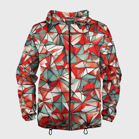 Мужская ветровка 3D с принтом Маленькие красные треугольники в Курске, 100% полиэстер | подол и капюшон оформлены резинкой с фиксаторами, два кармана без застежек по бокам, один потайной карман на груди | 