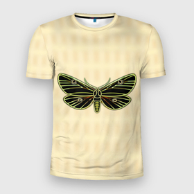 Мужская футболка 3D Slim с принтом Темная бабочка из семейства медведиц в Тюмени, 100% полиэстер с улучшенными характеристиками | приталенный силуэт, круглая горловина, широкие плечи, сужается к линии бедра | 