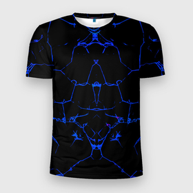 Мужская футболка 3D Slim с принтом Синие трещины узоры в Петрозаводске, 100% полиэстер с улучшенными характеристиками | приталенный силуэт, круглая горловина, широкие плечи, сужается к линии бедра | 