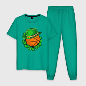 Мужская пижама хлопок с принтом Ирландский баскетбол в Кировске, 100% хлопок | брюки и футболка прямого кроя, без карманов, на брюках мягкая резинка на поясе и по низу штанин
 | 