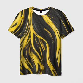 Мужская футболка 3D с принтом Жёлтая и чёрная краска в Тюмени, 100% полиэфир | прямой крой, круглый вырез горловины, длина до линии бедер | 