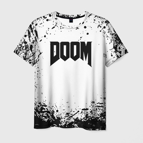 Мужская футболка 3D с принтом Doom black splash в Курске, 100% полиэфир | прямой крой, круглый вырез горловины, длина до линии бедер | 
