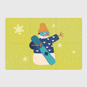 Магнитный плакат 3Х2 с принтом Снеговик сноубордист в Курске, Полимерный материал с магнитным слоем | 6 деталей размером 9*9 см | Тематика изображения на принте: 