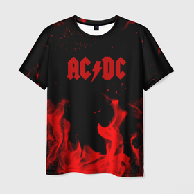 Мужская футболка 3D с принтом AC DC огненный стиль в Курске, 100% полиэфир | прямой крой, круглый вырез горловины, длина до линии бедер | 