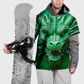 Накидка на куртку 3D с принтом Нейросеть   барельеф зелёный дракон в Петрозаводске, 100% полиэстер |  | 