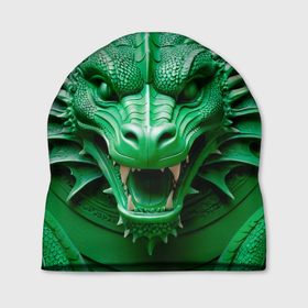 Шапка 3D с принтом Нейросеть   барельеф зелёный дракон в Петрозаводске, 100% полиэстер | универсальный размер, печать по всей поверхности изделия | Тематика изображения на принте: 