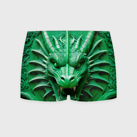 Мужские трусы 3D с принтом Нейросеть   барельеф зелёный дракон в Санкт-Петербурге, 50% хлопок, 50% полиэстер | классическая посадка, на поясе мягкая тканевая резинка | Тематика изображения на принте: 