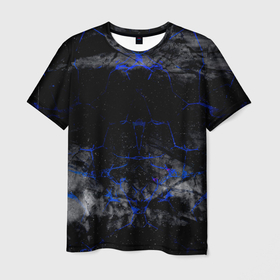 Мужская футболка 3D с принтом Синие трещины в Кировске, 100% полиэфир | прямой крой, круглый вырез горловины, длина до линии бедер | 