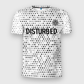 Мужская футболка 3D Slim с принтом Disturbed glitch на светлом фоне посередине в Кировске, 100% полиэстер с улучшенными характеристиками | приталенный силуэт, круглая горловина, широкие плечи, сужается к линии бедра | Тематика изображения на принте: 
