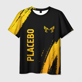 Мужская футболка 3D с принтом Placebo   gold gradient вертикально в Белгороде, 100% полиэфир | прямой крой, круглый вырез горловины, длина до линии бедер | 