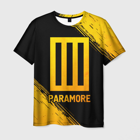 Мужская футболка 3D с принтом Paramore   gold gradient в Кировске, 100% полиэфир | прямой крой, круглый вырез горловины, длина до линии бедер | 
