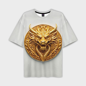 Мужская футболка oversize 3D с принтом Нейросеть   золотой талисман дракона в Тюмени,  |  | Тематика изображения на принте: 