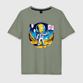 Мужская футболка хлопок Oversize с принтом Космонавт Барт Симпсон на другой планете в Кировске, 100% хлопок | свободный крой, круглый ворот, “спинка” длиннее передней части | 