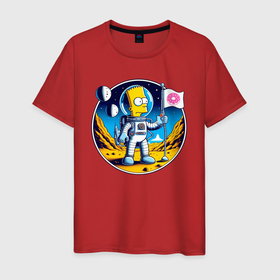 Мужская футболка хлопок с принтом Космонавт Барт Симпсон на другой планете в Рязани, 100% хлопок | прямой крой, круглый вырез горловины, длина до линии бедер, слегка спущенное плечо. | 