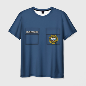 Мужская футболка 3D с принтом Спасатель МЧС в Кировске, 100% полиэфир | прямой крой, круглый вырез горловины, длина до линии бедер | 
