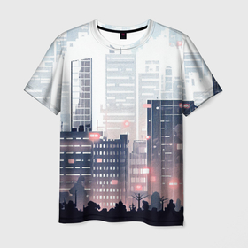 Мужская футболка 3D с принтом Безмятежный город , 100% полиэфир | прямой крой, круглый вырез горловины, длина до линии бедер | 