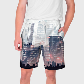 Мужские шорты 3D с принтом Безмятежный город в Тюмени,  полиэстер 100% | прямой крой, два кармана без застежек по бокам. Мягкая трикотажная резинка на поясе, внутри которой широкие завязки. Длина чуть выше колен | Тематика изображения на принте: 