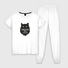 Женская пижама хлопок с принтом Mother of cats , 100% хлопок | брюки и футболка прямого кроя, без карманов, на брюках мягкая резинка на поясе и по низу штанин | 