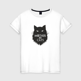Женская футболка хлопок с принтом Mother of cats , 100% хлопок | прямой крой, круглый вырез горловины, длина до линии бедер, слегка спущенное плечо | Тематика изображения на принте: 
