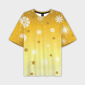Мужская футболка oversize 3D с принтом Снежинки и звезды на желтом в Новосибирске,  |  | Тематика изображения на принте: 