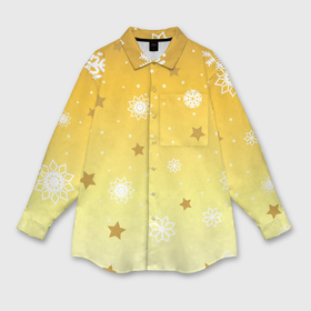 Мужская рубашка oversize 3D с принтом Снежинки и звезды на желтом в Новосибирске,  |  | Тематика изображения на принте: 