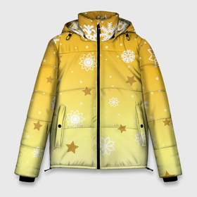 Мужская зимняя куртка 3D с принтом Снежинки и звезды на желтом в Петрозаводске, верх — 100% полиэстер; подкладка — 100% полиэстер; утеплитель — 100% полиэстер | длина ниже бедра, свободный силуэт Оверсайз. Есть воротник-стойка, отстегивающийся капюшон и ветрозащитная планка. 

Боковые карманы с листочкой на кнопках и внутренний карман на молнии. | 