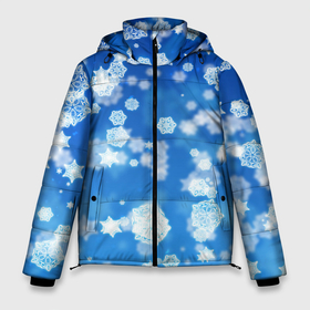 Мужская зимняя куртка 3D с принтом Декоративные снежинки на синем в Курске, верх — 100% полиэстер; подкладка — 100% полиэстер; утеплитель — 100% полиэстер | длина ниже бедра, свободный силуэт Оверсайз. Есть воротник-стойка, отстегивающийся капюшон и ветрозащитная планка. 

Боковые карманы с листочкой на кнопках и внутренний карман на молнии. | 