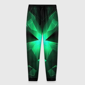 Мужские брюки 3D с принтом Зеленая абстракция с ярким светом в Курске, 100% полиэстер | манжеты по низу, эластичный пояс регулируется шнурком, по бокам два кармана без застежек, внутренняя часть кармана из мелкой сетки | 