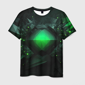 Мужская футболка 3D с принтом Гармония зеленого мира в абстракции , 100% полиэфир | прямой крой, круглый вырез горловины, длина до линии бедер | 