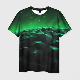 Мужская футболка 3D с принтом Оттенки зеленого в абстракции , 100% полиэфир | прямой крой, круглый вырез горловины, длина до линии бедер | Тематика изображения на принте: 