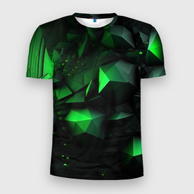 Мужская футболка 3D Slim с принтом Абстрактное путешествие в зеленый мир в Санкт-Петербурге, 100% полиэстер с улучшенными характеристиками | приталенный силуэт, круглая горловина, широкие плечи, сужается к линии бедра | 