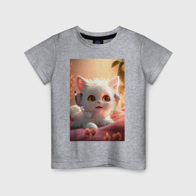 Детская футболка хлопок с принтом Белый кот в наушниках , 100% хлопок | круглый вырез горловины, полуприлегающий силуэт, длина до линии бедер | 
