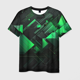 Мужская футболка 3D с принтом Абстрактная интерпретация зеленого в Курске, 100% полиэфир | прямой крой, круглый вырез горловины, длина до линии бедер | 