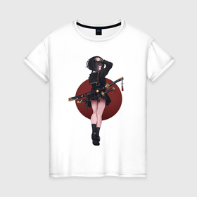 Женская футболка хлопок с принтом Самурай тян , 100% хлопок | прямой крой, круглый вырез горловины, длина до линии бедер, слегка спущенное плечо | 