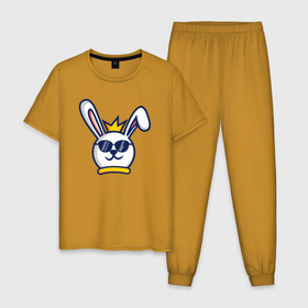 Мужская пижама хлопок с принтом Rabbit king в Курске, 100% хлопок | брюки и футболка прямого кроя, без карманов, на брюках мягкая резинка на поясе и по низу штанин
 | Тематика изображения на принте: 