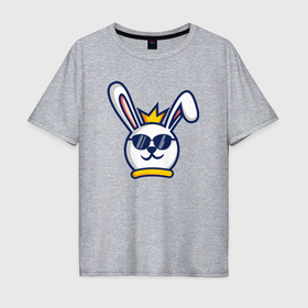 Мужская футболка хлопок Oversize с принтом Rabbit king в Екатеринбурге, 100% хлопок | свободный крой, круглый ворот, “спинка” длиннее передней части | 