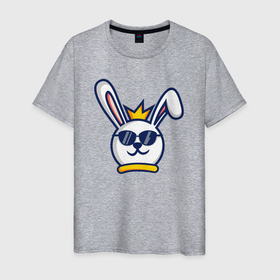 Мужская футболка хлопок с принтом Rabbit king в Екатеринбурге, 100% хлопок | прямой крой, круглый вырез горловины, длина до линии бедер, слегка спущенное плечо. | 
