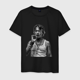Мужская футболка хлопок с принтом Джонн Депп курит в Кировске, 100% хлопок | прямой крой, круглый вырез горловины, длина до линии бедер, слегка спущенное плечо. | 